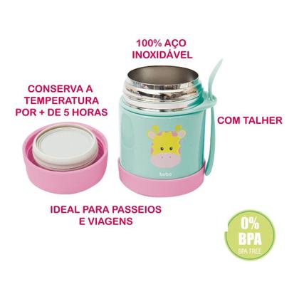Imagem de Pote Térmico Infantil Animal Fun Buba 320ml com Colher Leve e Seguro para Passeios, Viagens e Escolinha