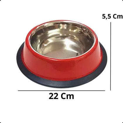 Imagem de Pote Tigela Comedouro Inox Cão Cachorro 22 Cm Vermelho M 2Un