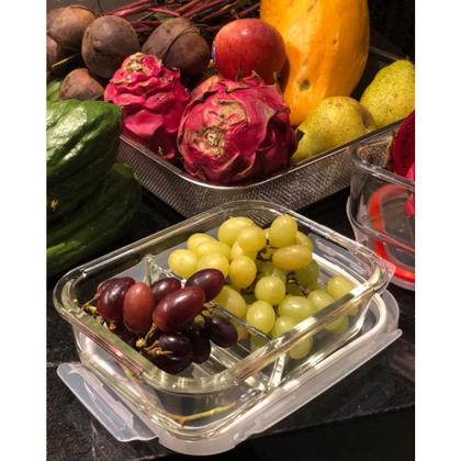 Imagem de Pote Vidro 1040ml Hermético Marmita Divisória Tampa Trava