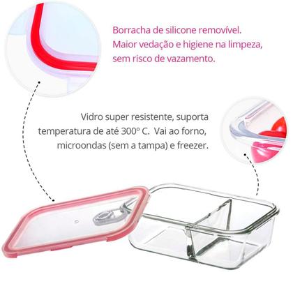 Imagem de Pote Vidro 1040ml Hermético Marmita Divisória Tampa Trava