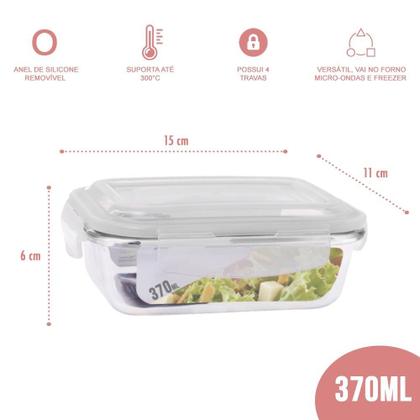 Imagem de Pote Vidro 370ML Vai ao Forno e Microondas Retan c/Tampa