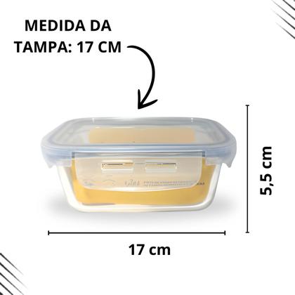 Imagem de Pote vidro hermetica retangular travas marmita kit 3 peças