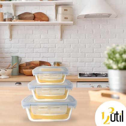 Imagem de Pote vidro hermetica retangular travas marmita kit 3 peças