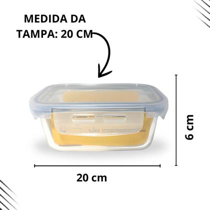 Imagem de Pote vidro hermetica retangular travas marmita kit 3 peças