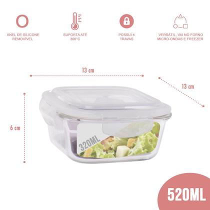 Imagem de Pote Vidro Hermético Marmita Fit Jogo com 2 Unidades 520ml