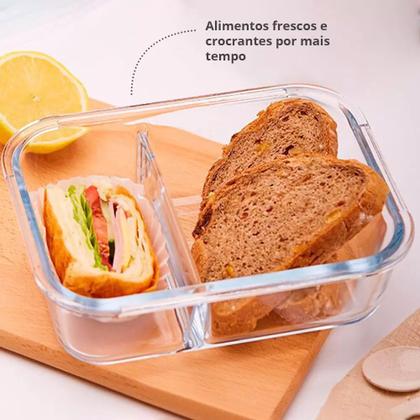 Imagem de Pote Vidro Hermético Retangular com Divisória 4 Travas 640ml