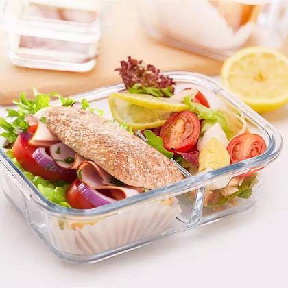 Imagem de Pote Vidro Hermético Retangular com Divisória 4 Travas 640ml