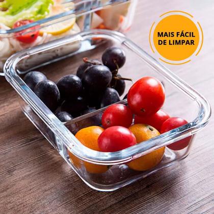 Imagem de Pote Vidro Hermético Retangular com Divisória 4 Travas 640ml