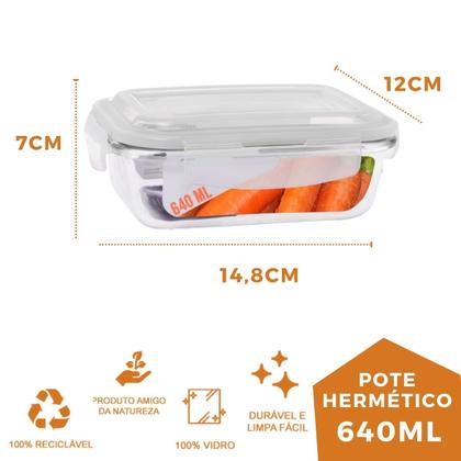 Imagem de Pote Vidro Marmita Micro-ondas Alimentos Hermético 640ml