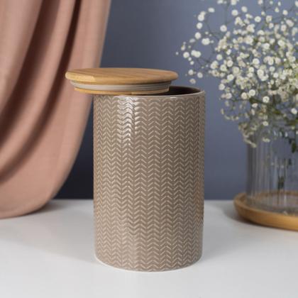 Imagem de Pote zig zag dolomita com tampa de bambu grande 1,5l - Oikos