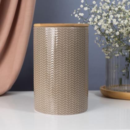 Imagem de Pote zig zag dolomita com tampa de bambu grande 1,5l - Oikos