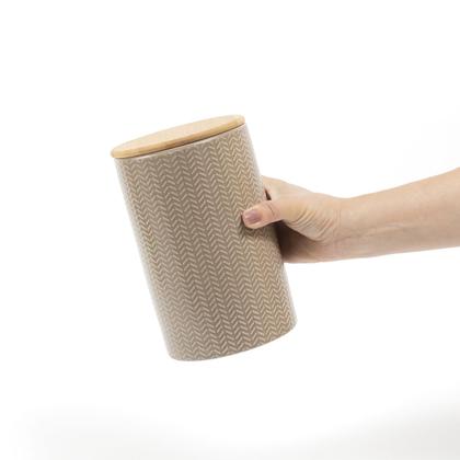 Imagem de Pote zig zag dolomita com tampa de bambu grande 1,5l - Oikos