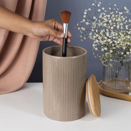 Imagem de Pote zig zag dolomita com tampa de bambu grande 1,5l - Oikos