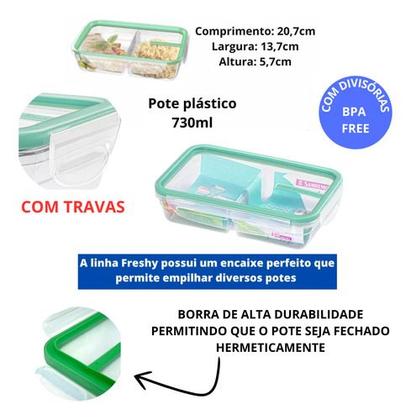 Imagem de Potes 730ml Divisórias Hermetico Marmita Fit Kit 10 Trava