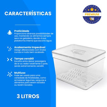 Imagem de Potes Com Escorredor E Válvula De Ar Multiuso Retangular Kit