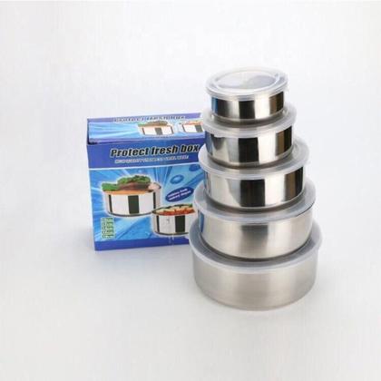 Imagem de Potes de aluminio inox kit 5 vasilhas hermetico guarda alimento bowl  saladeira jogo com tapa