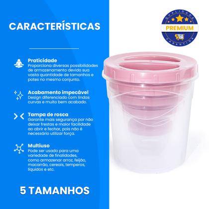 Imagem de Potes De Plástico Com Tampa Kit 5 Porta Mantimentos Plastico