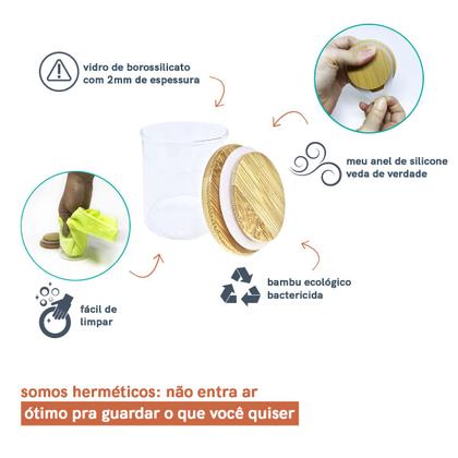 Imagem de Potes de Vidro P/ Mantimentos C/ Tampa Bambu 200ml - 10 Pçs Oikos