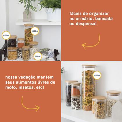 Imagem de Potes de Vidro P/ Mantimentos C/ Tampa Bambu Oikos - 5 Pçs