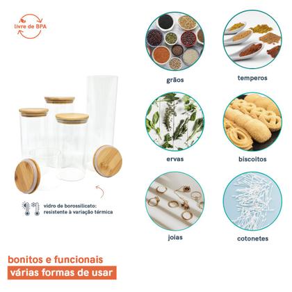 Imagem de Potes de Vidro P/ Mantimentos C/ Tampa Bambu Oikos - 5 Pçs