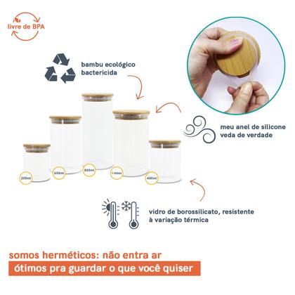 Imagem de Potes de Vidro P/ Mantimentos C/ Tampa Bambu Oikos - 5 Pçs