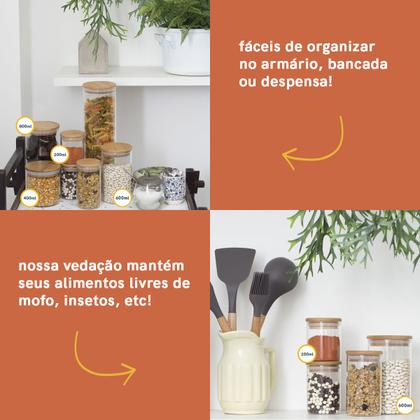 Imagem de Potes de Vidro P/ Mantimentos C/ Tampa Bambu Oikos - 5 Pçs