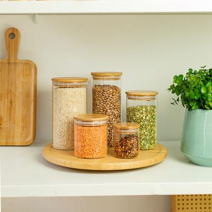 Imagem de Potes de Vidro P/ Mantimentos C/ Tampa Bambu Oikos - 5 Pçs