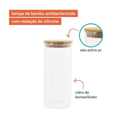 Imagem de Potes de Vidro P/ Mantimentos C/ Tampa Bambu Oikos - 5 Pçs