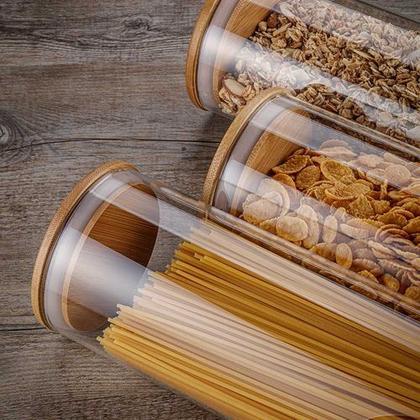 Imagem de Potes Herméticos Porta-Mantimentos com Tampa de Bambu