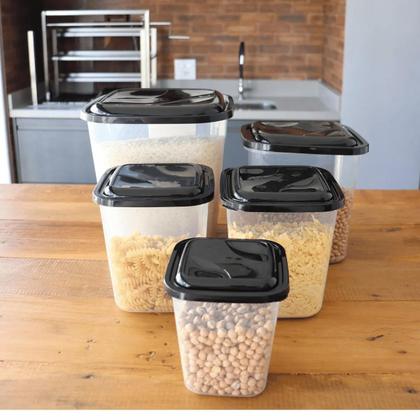 Imagem de Potes Porta Mantimentos Com Tampa Kit 5 Peças Preta Feijão Arroz Macarrão