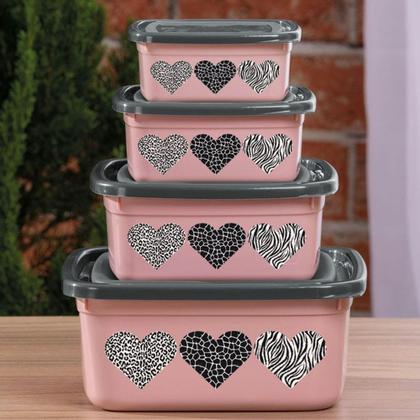 Imagem de Potes Rosa Quadrados Coração Lovely 4 Peças
