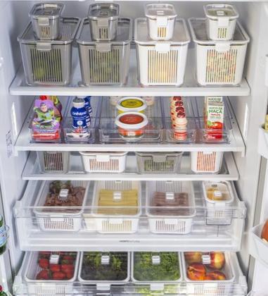 Imagem de Potes Slim Herméticos Tampa Com Trava e Separador de Água Interno Para Frutas e Saladas