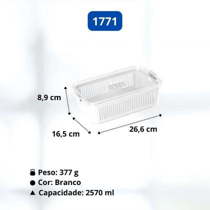 Imagem de Potes Slim Herméticos Tampa Com Trava e Separador de Água Interno Para Frutas e Saladas