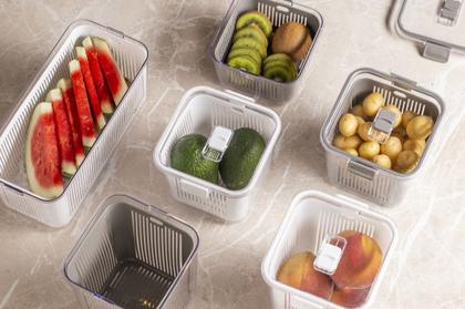 Imagem de Potes Slim Herméticos Tampa Com Trava e Separador de Água Interno Para Frutas e Saladas