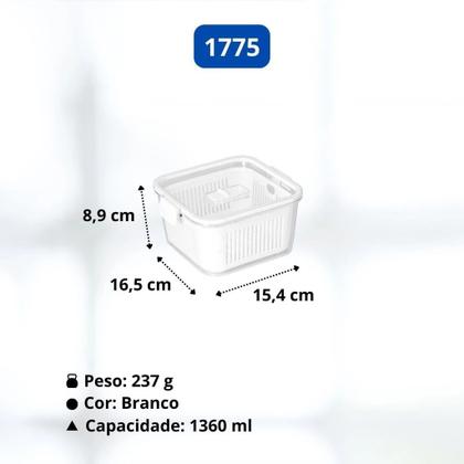 Imagem de Potes Slim Herméticos Tampa Com Trava e Separador de Água Interno Para Frutas e Saladas