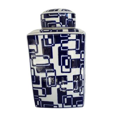 Imagem de Potiche Cerâmica Azul e Branco