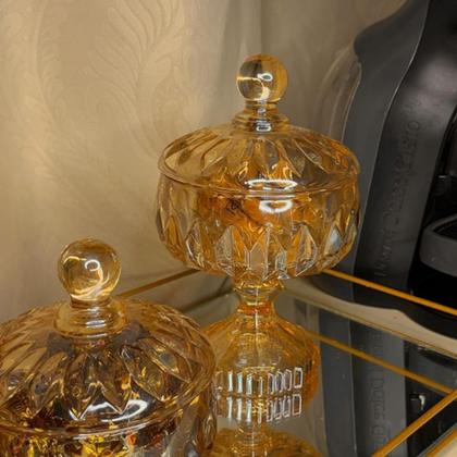 Imagem de Potiche Cristal de Chumbo com Pé Louise Ambar 11x18cm Wolff