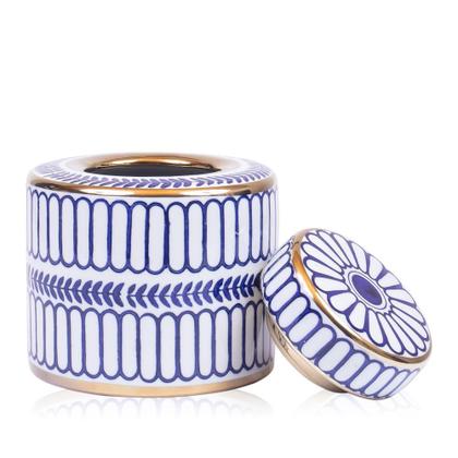 Imagem de Potiche Decorativo C/ Tampa Azul e Branco 11x16cm 