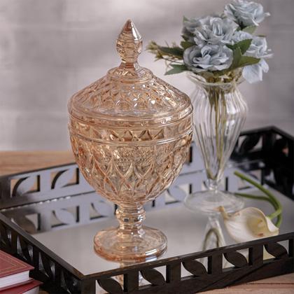 Imagem de Potiche Decorativo Cristal com Pé Angel 15x28 cm Âmbar