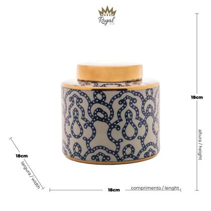 Imagem de Potiche Decorativo Porcelana Azul/Branco Rojemac