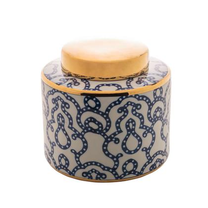 Imagem de Potiche Decorativo Porcelana Azul/Branco Rojemac