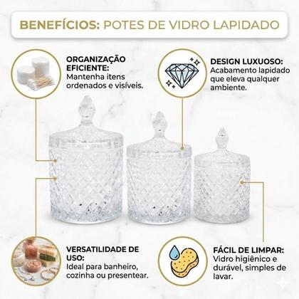 Imagem de Potiches Cristal Wolff Trio Bomboniere Lavabo Home Decoração Mesa De Sala