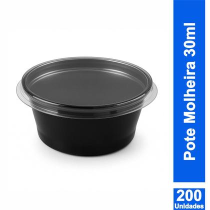 Imagem de Potinho Molheira Preto 30mL Pote com Tampa Pacote com 200 Unidades - Fibraform