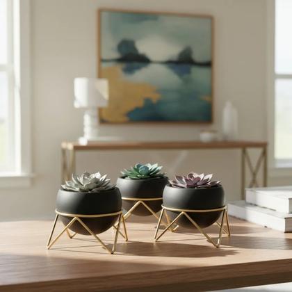 Imagem de Potsy - Jogo De Vasos De Mesa 3 Peças Preto Dourado Umbra