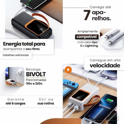 Imagem de Power Bank 50000mah com cabo embutido, power bank de viagem com carga rápida de 22,5W