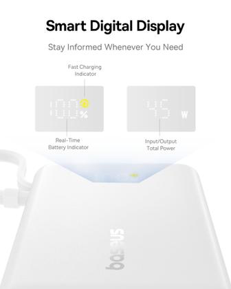 Imagem de Power Bank Baseus Picogo 10000mAh 45W de 3 saídas com cabo USB-C