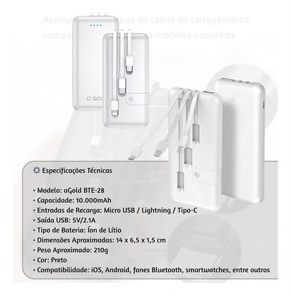 Imagem de Power Bank Portátil 10.000mah Tipo C Lightning Micro Usb