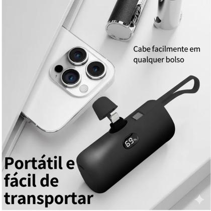 Imagem de Power Bank Portátil 5000mAh Mini Sem Fio Display LED  Carregador Emergência Plug e Use Compacto