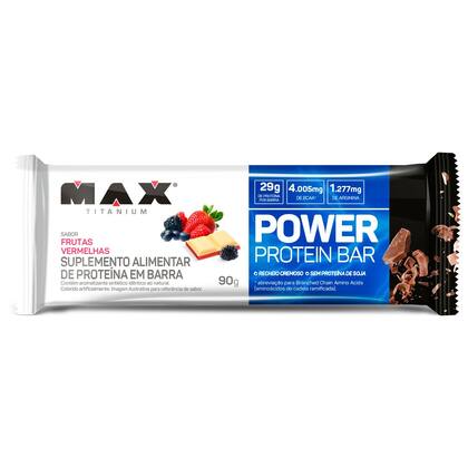 Imagem de Power protein bar barra de proteina caixa com 8 un de 90g frutas vermelhas max titanium