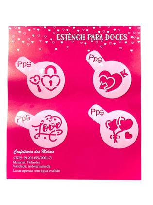 Imagem de PP9 Kit com 4 mini estêncils  para namorados confeitaria e artesanato.